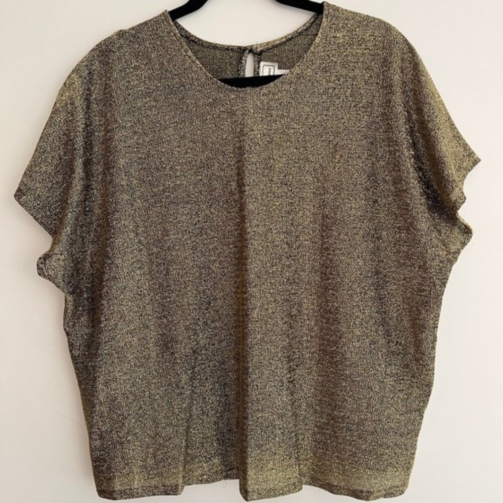 VINTAGE Bobby Lane Gold Metallic Short Sleeve Boxy Top Holiday Sparkle
